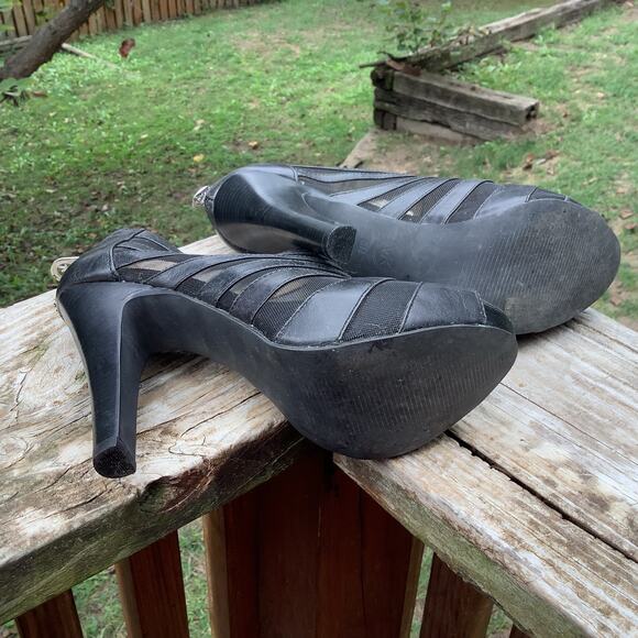 Michael Kors Black Leather Mesh Open Toe Stiletto Heels Zipper 5" Heel 8M - Picture 7 of 7